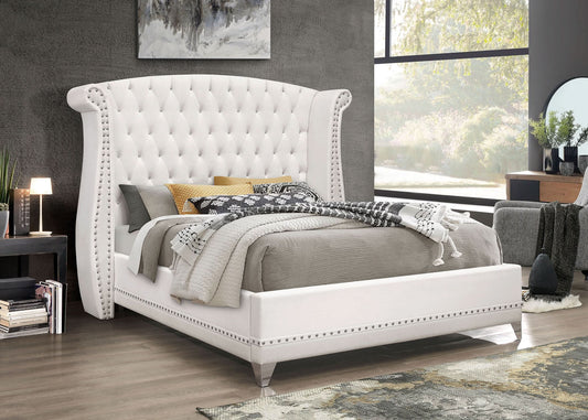 Barzini Upholstered Eastern King Wingback Bed White - Walo Furniture 