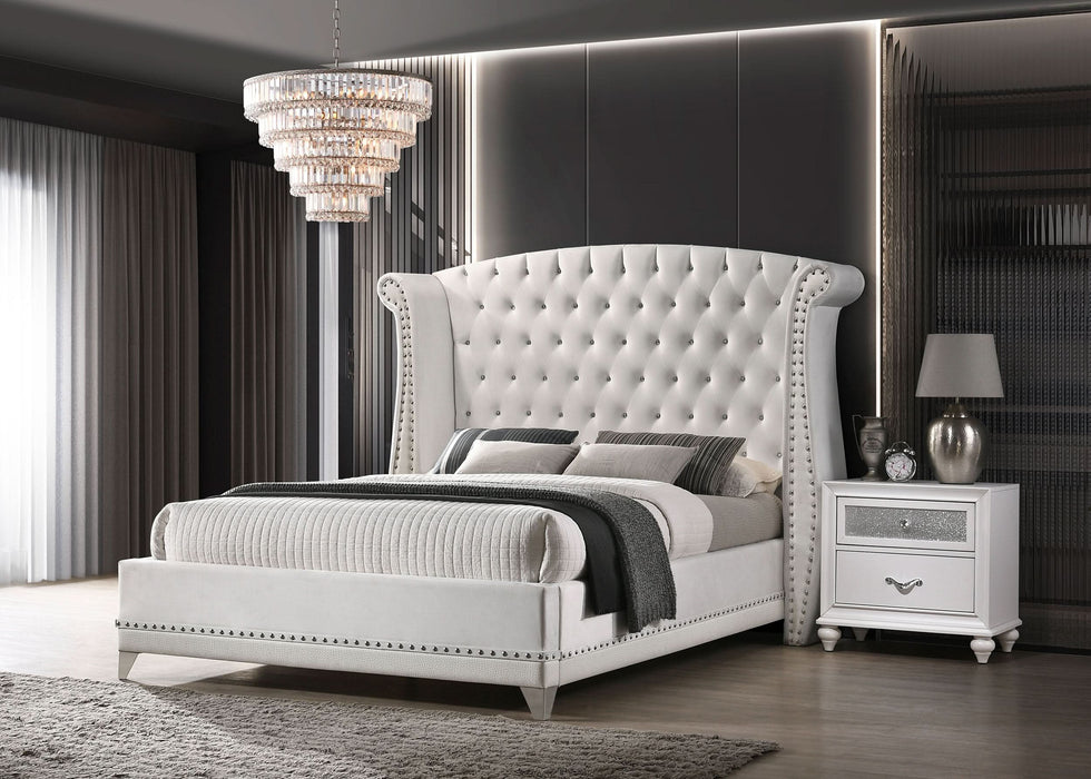 Barzini Upholstered Queen Wingback Bed White - Walo Furniture 