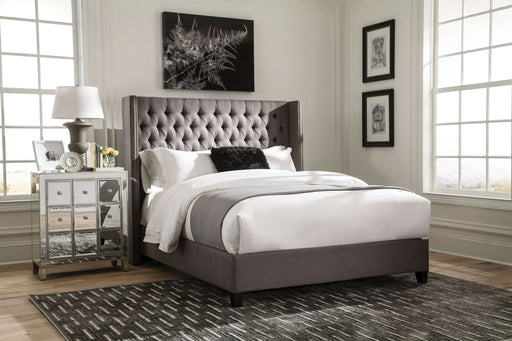 Bancroft Upholstered California King Wingback Bed Grey - Walo Furniture 