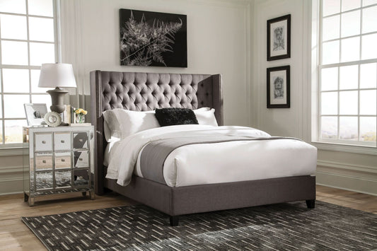 Bancroft Upholstered Queen Wingback Bed Grey - Walo Furniture 