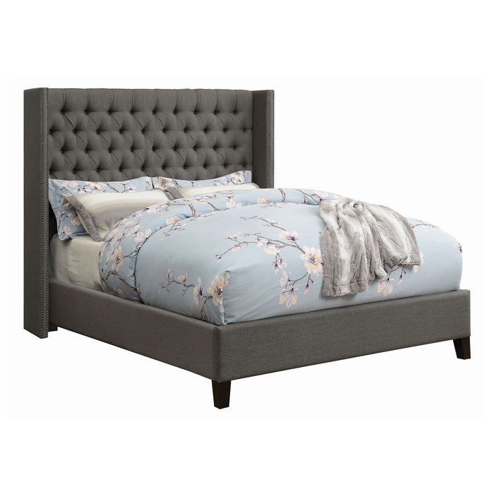 Bancroft Upholstered California King Wingback Bed Grey - Walo Furniture 