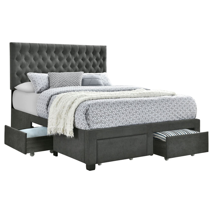 Soledad Upholstered Eastern King Storage Panel Bed Grey - Walo Furniture 