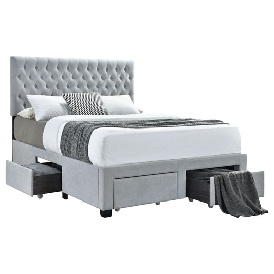 Soledad Upholstered Eastern King Storage Bed Light Grey - Walo Furniture 