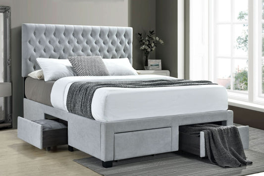 Soledad Upholstered Full Storage Panel Bed Light Grey - Walo Furniture 