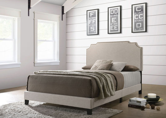 Tamarac Upholstered Queen Panel Bed Beige - Walo Furniture 