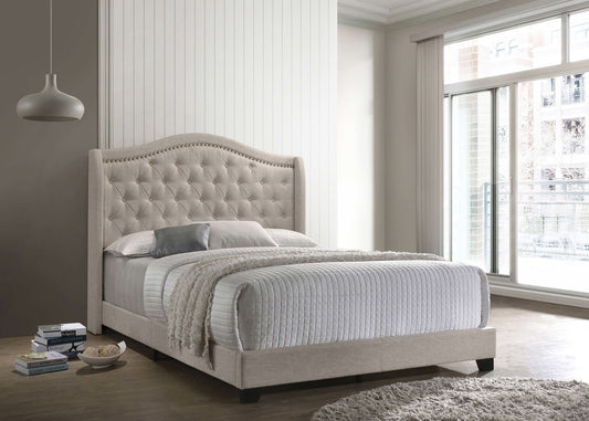 Sonoma Upholstered Queen Wingback Bed Beige - Walo Furniture 