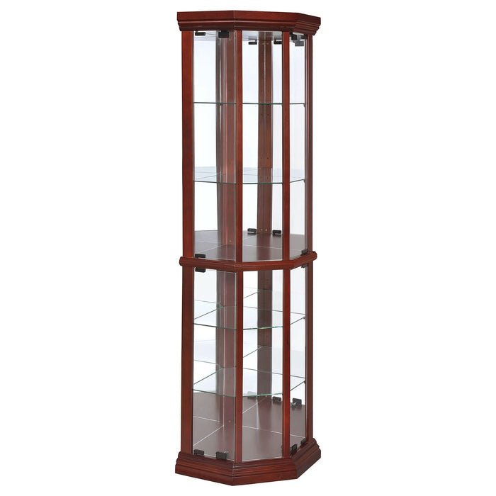 Appledale 6-shelf Corner Curio Display Cabinet Medium Brown - Walo Furniture 