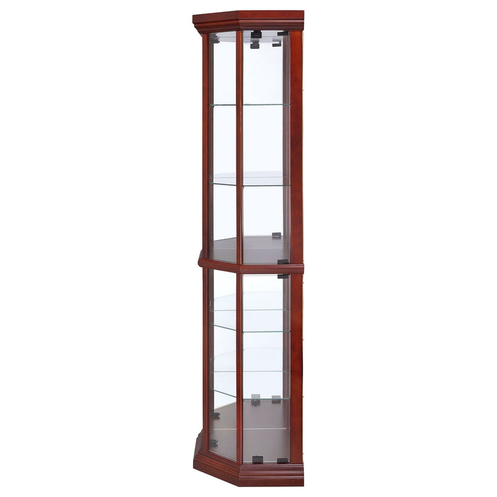 Appledale 6-shelf Corner Curio Display Cabinet Medium Brown - Walo Furniture 