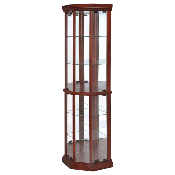 Appledale 6-shelf Corner Curio Display Cabinet Medium Brown - Walo Furniture 