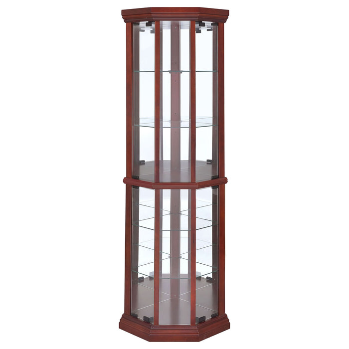 Appledale 6-shelf Corner Curio Display Cabinet Medium Brown - Walo Furniture 