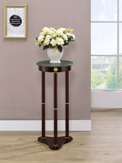 Edie Round Marble Top Accent Side Table Merlot - Walo Furniture 