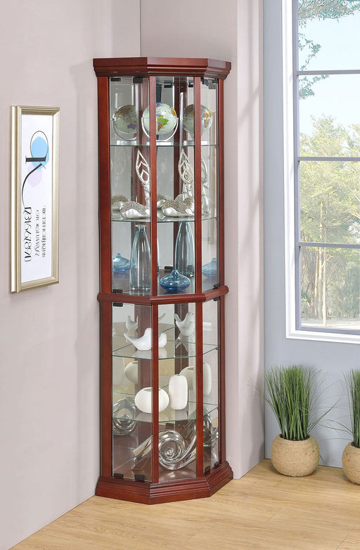 Appledale 6-shelf Corner Curio Display Cabinet Medium Brown - Walo Furniture 