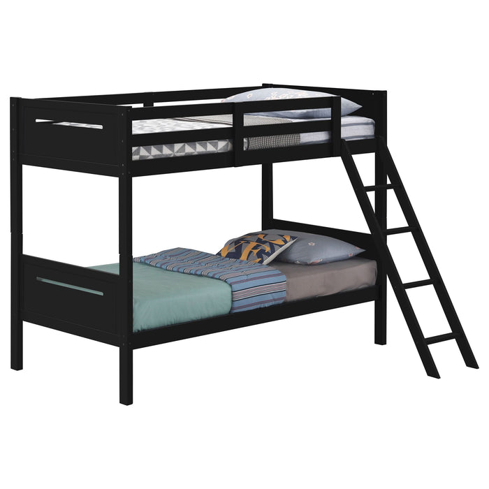 Littleton Wood Twin Over Twin Bunk Bed Black - Walo Furniture 