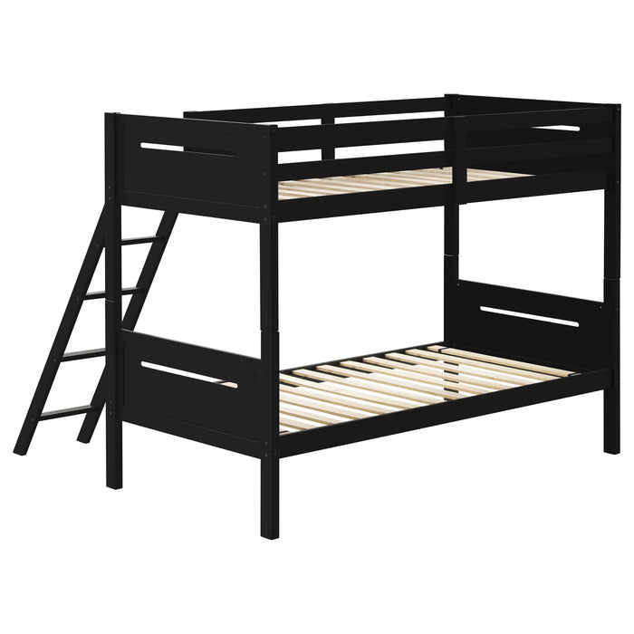 Littleton Wood Twin Over Twin Bunk Bed Black - Walo Furniture 