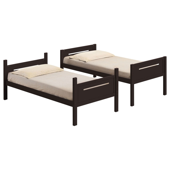 Littleton Wood Twin Over Twin Bunk Bed Espresso - Walo Furniture 