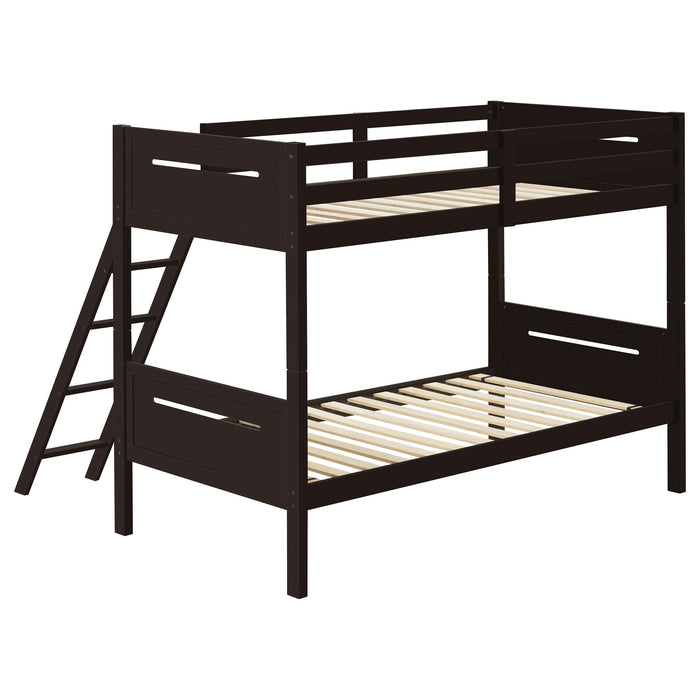 Littleton Wood Twin Over Twin Bunk Bed Espresso - Walo Furniture 