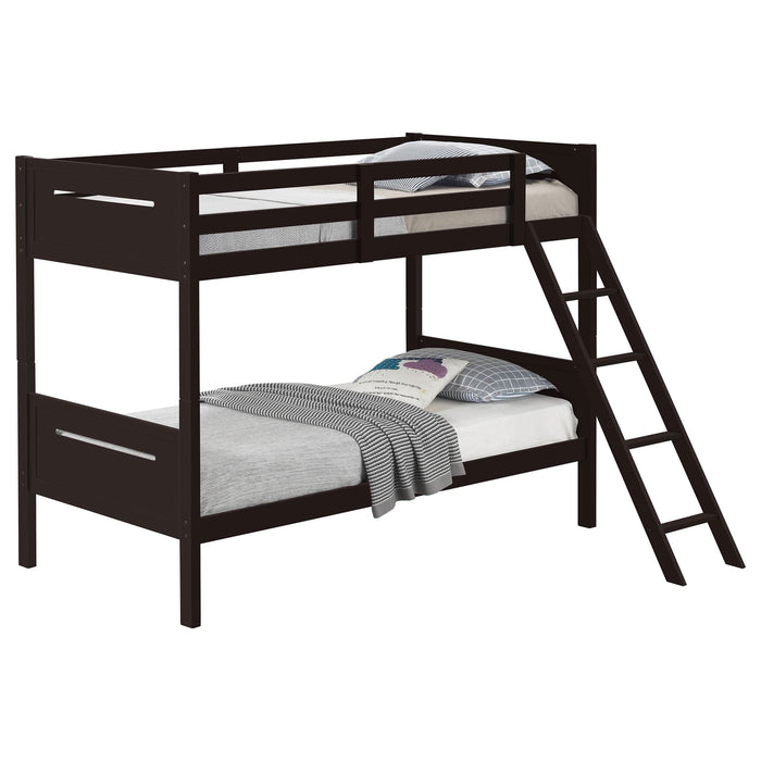 Littleton Wood Twin Over Twin Bunk Bed Espresso - Walo Furniture 