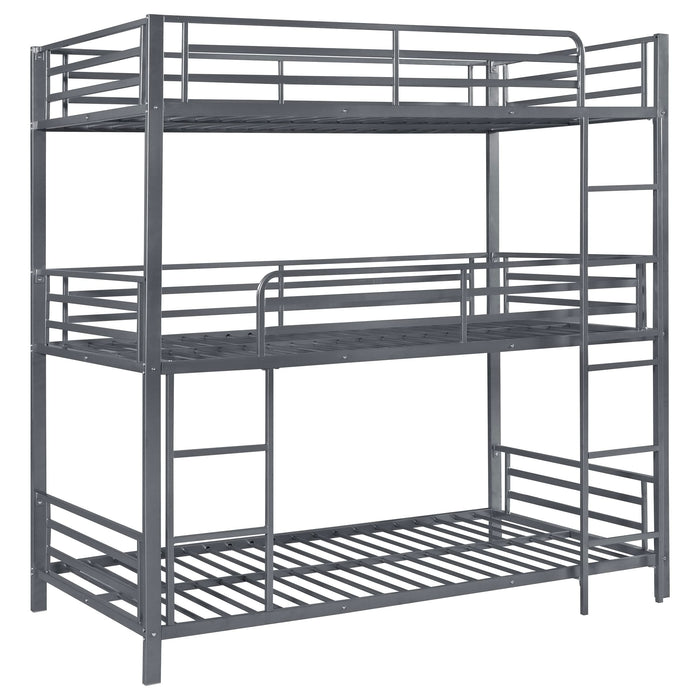 Maynard Metal Twin Triple Bunk Bed Gunmetal - Walo Furniture 