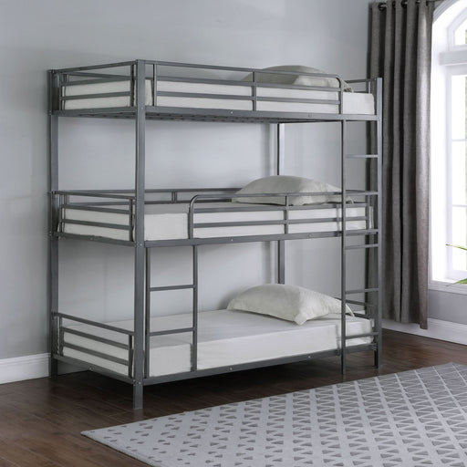 Maynard Metal Twin Triple Bunk Bed Gunmetal - Walo Furniture 