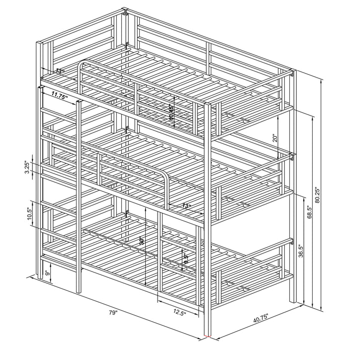 Maynard Metal Twin Triple Bunk Bed Gunmetal - Walo Furniture 