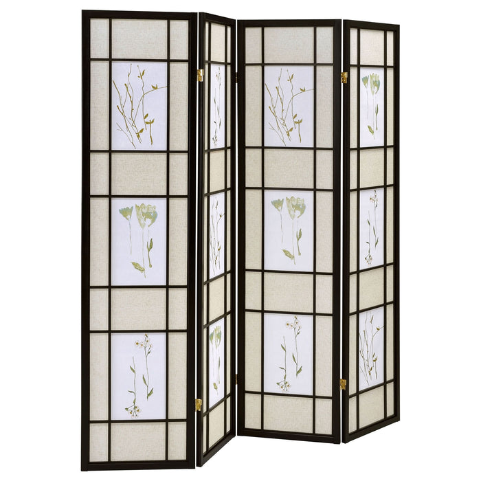 Catabella 4-Panel Room Divider Folding Shoji Screen Floral - Walo Furniture 