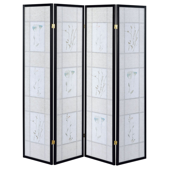 Catabella 4-Panel Room Divider Folding Shoji Screen Floral - Walo Furniture 