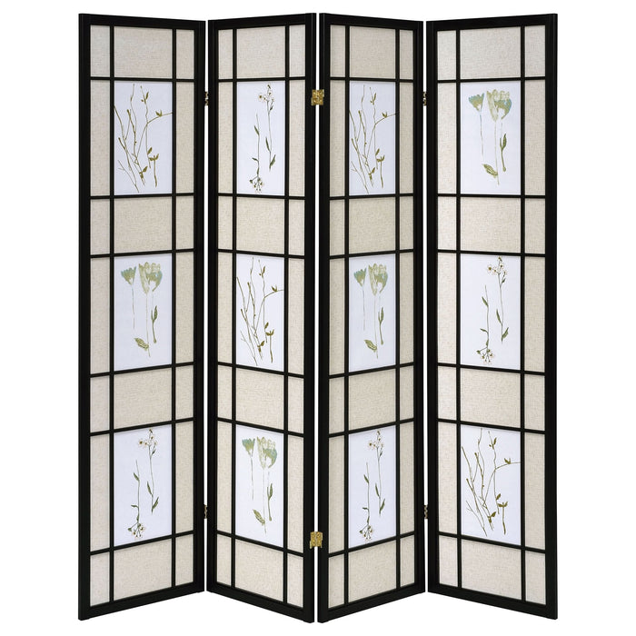 Catabella 4-Panel Room Divider Folding Shoji Screen Floral - Walo Furniture 