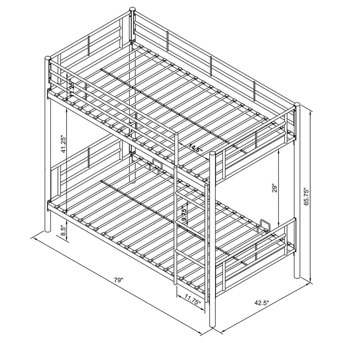 Hayward Metal Twin Over Twin Bunk Bed Silver - Walo Furniture 