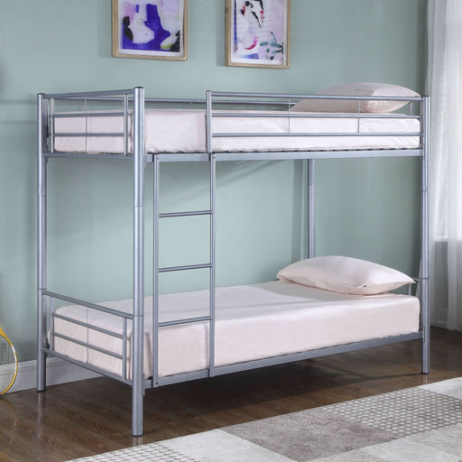 Hayward Metal Twin Over Twin Bunk Bed Silver - Walo Furniture 