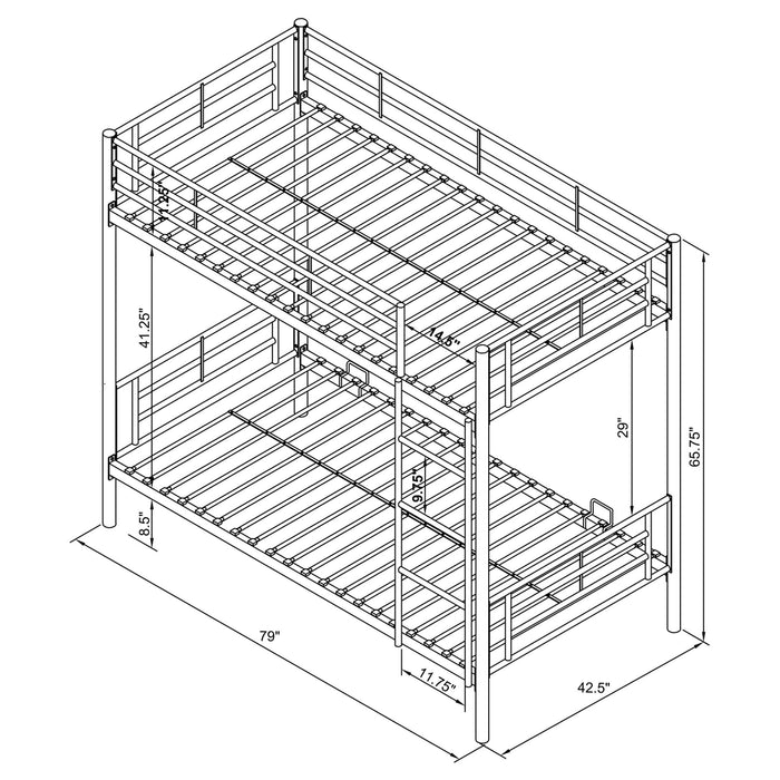 Hayward Metal Twin Over Twin Bunk Bed Black - Walo Furniture 