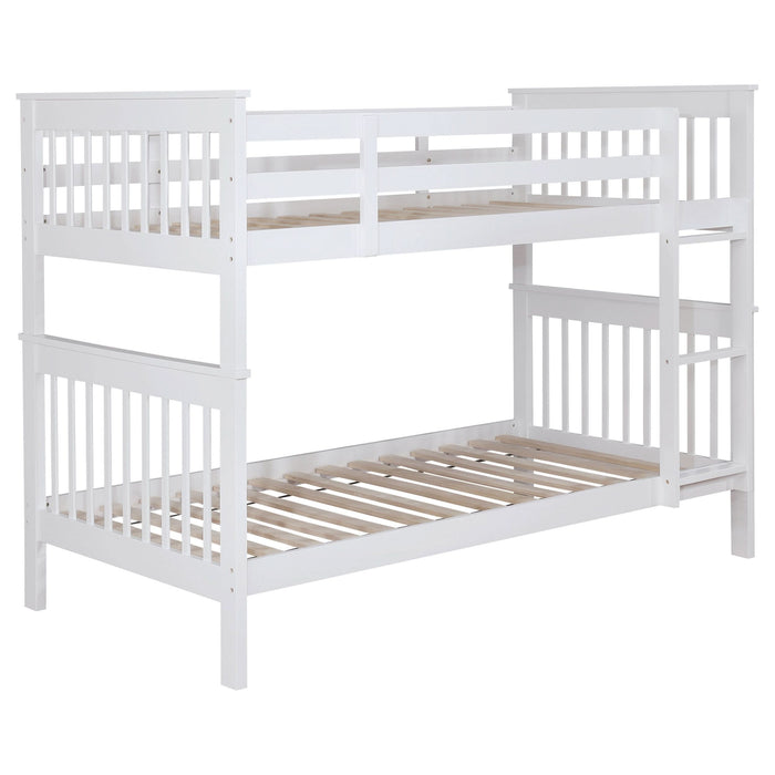 Chapman Wood Twin Over Twin Bunk Bed White - Walo Furniture 