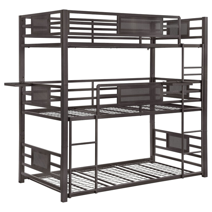 Rogen Metal Twin Triple Bunk Bed Dark Bronze - Walo Furniture 