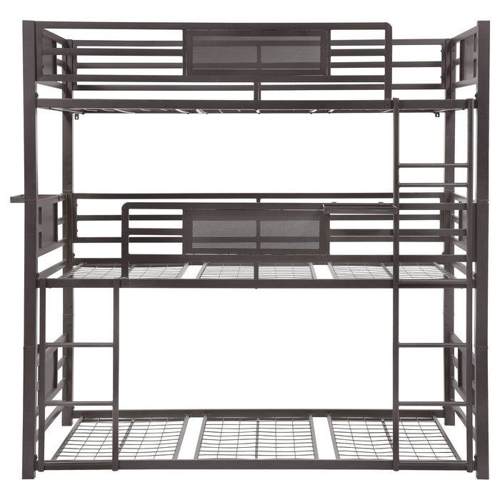 Rogen Metal Twin Triple Bunk Bed Dark Bronze - Walo Furniture 