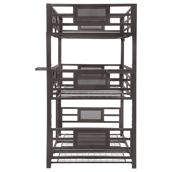 Rogen Metal Twin Triple Bunk Bed Dark Bronze - Walo Furniture 