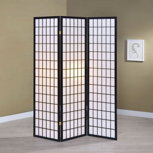 Carrie 3-Panel Room Divider Folding Shoji Screen Black - Walo Furniture 