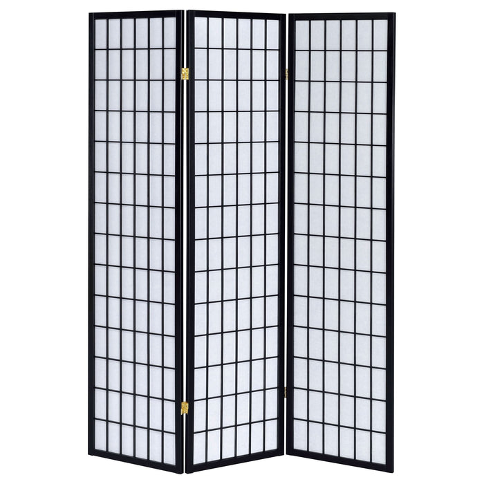 Carrie 3-Panel Room Divider Folding Shoji Screen Black - Walo Furniture 