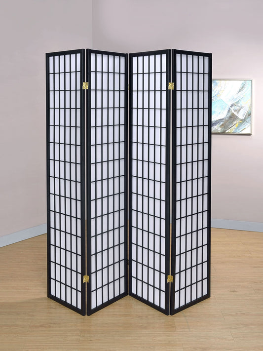 Roberto 4-Panel Room Divider Folding Shoji Screen Black - Walo Furniture 