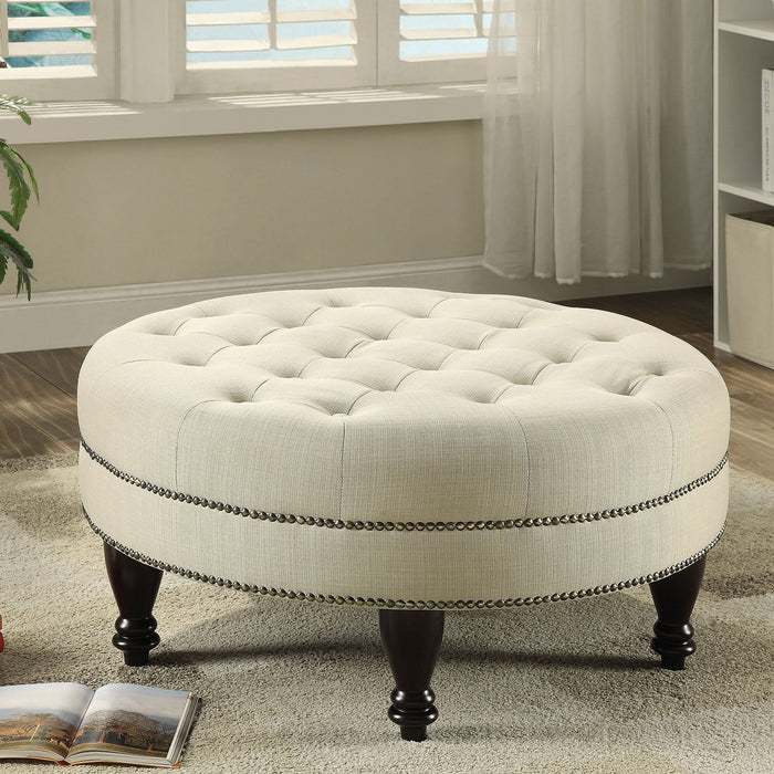 Elchin Round Upholstered Tufted Ottoman Oatmeal - Walo Furniture 