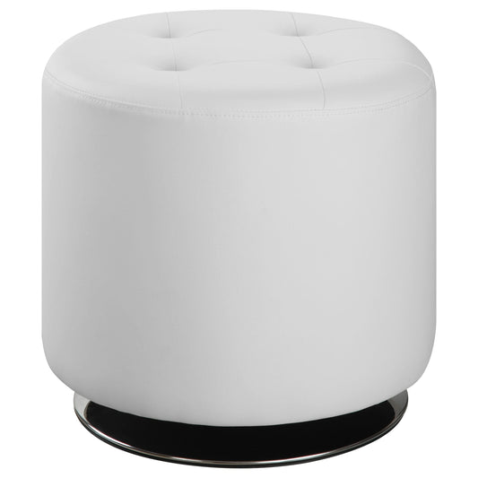 Bowman Round Upholstered Tufted Swivel Ottoman White - Walo Furniture 