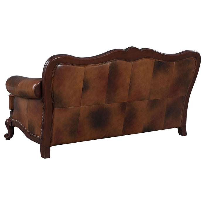 Victoria Full Leather Upholstered Rolled Arm Sofa Brown - Walo Furniture 