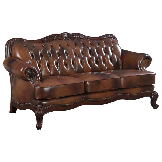 Victoria Full Leather Upholstered Rolled Arm Sofa Brown - Walo Furniture 