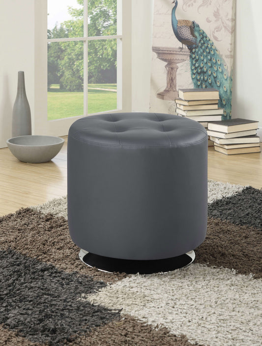 Bowman Round Upholstered Tufted Swivel Ottoman Grey - Walo Furniture 