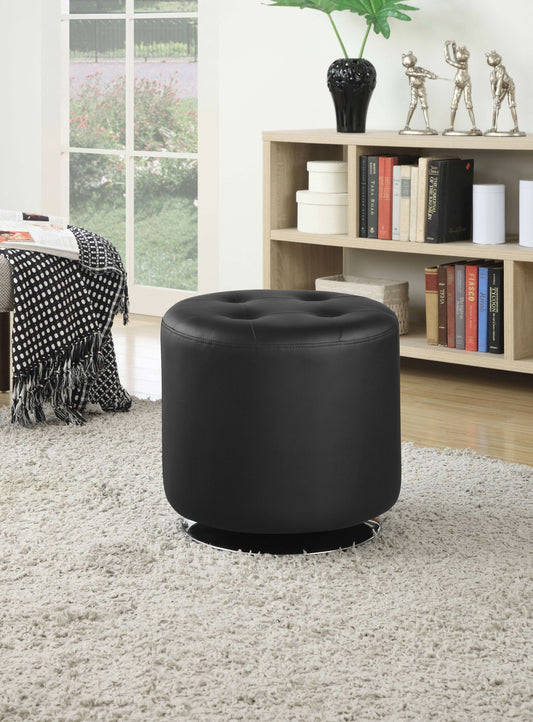 Bowman Round Upholstered Tufted Swivel Ottoman Black - Walo Furniture 