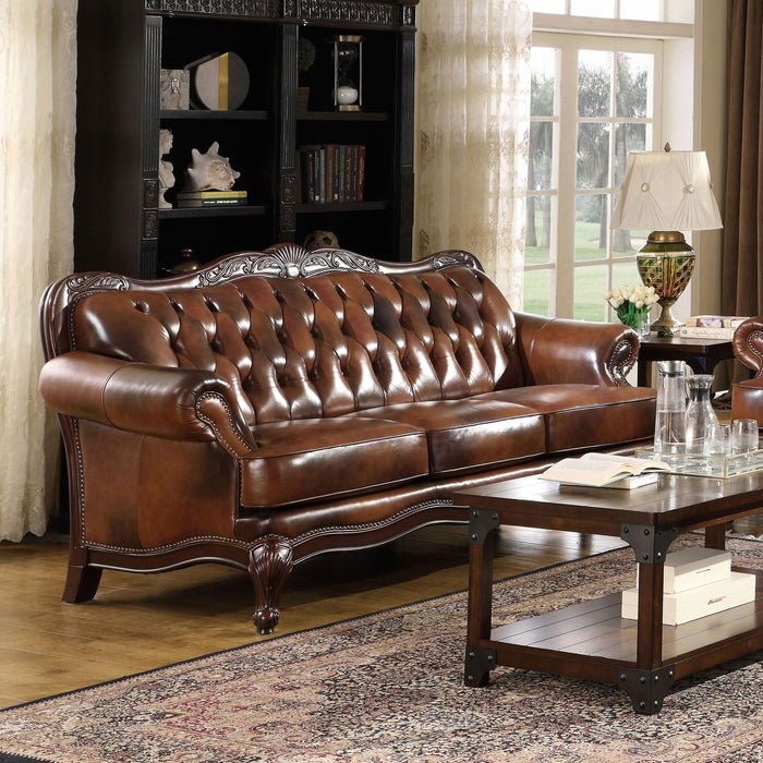 Victoria Full Leather Upholstered Rolled Arm Sofa Brown - Walo Furniture 