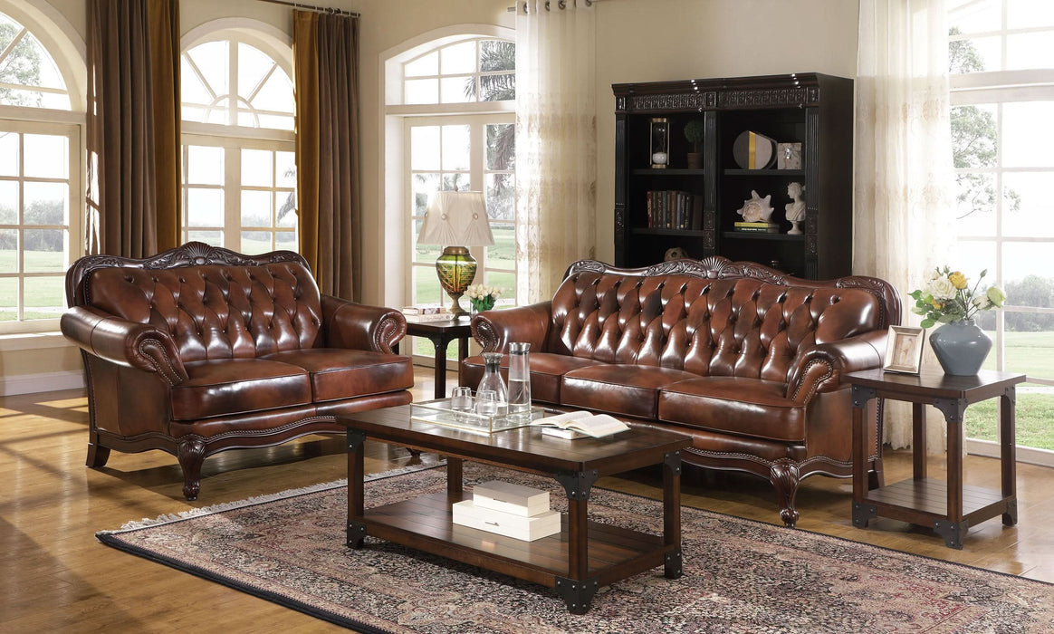 Victoria 2-piece Full Leather Upholstered Sofa Set Brown - Walo Furniture 