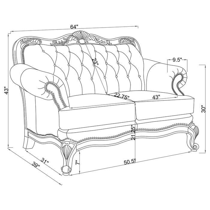 Victoria Full Leather Upholstered Rolled Arm Loveseat Brown - Walo Furniture 