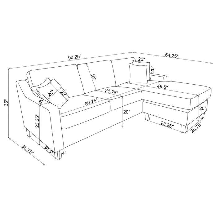 Mcloughlin Upholstered Sloped Arm Sectional Sofa Platinum - Walo Furniture 