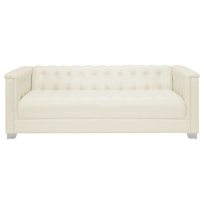 Chaviano Upholstered Track Arm Sofa Pearl White - Walo Furniture 