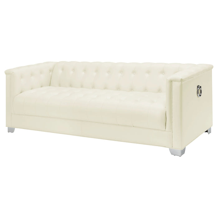 Chaviano Upholstered Track Arm Sofa Pearl White - Walo Furniture 