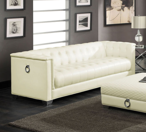 Chaviano Upholstered Track Arm Sofa Pearl White - Walo Furniture 